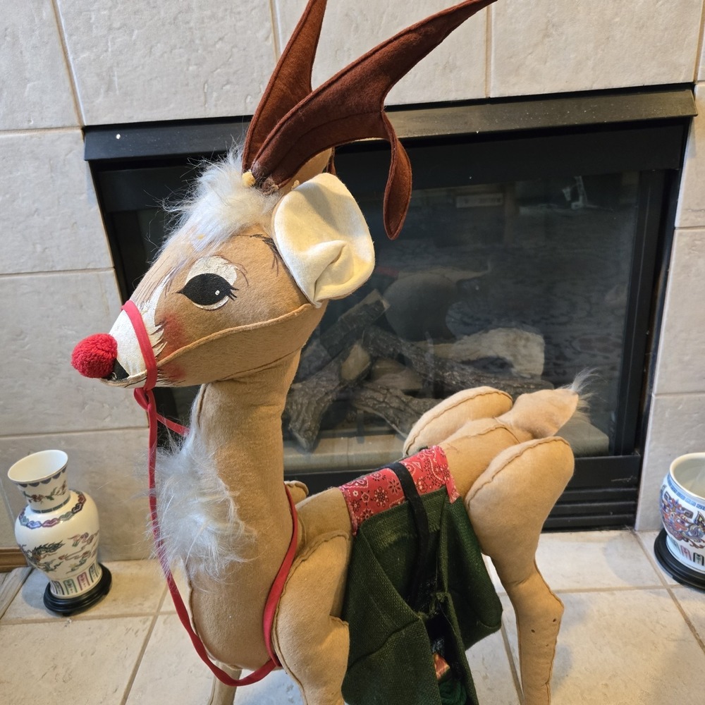 Vintage 70s Annalee Mobilitee Doll XL Large Christmas Rudolph Reindeer  36" Rare